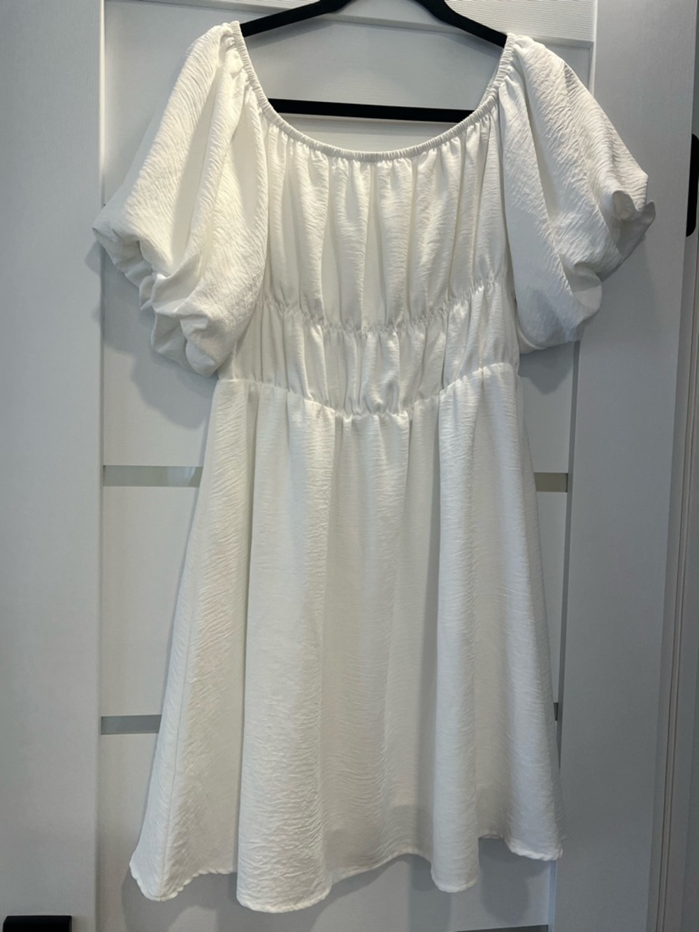 SHEIN White Puff Sleeve Mini Dress & Navy Floral Off-Shoulder Mini Dress - Picture 2 of 8